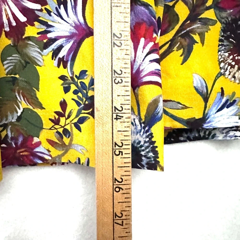 J.Crew Sz 16 Yellow Floral 100% Silk Double Pleated Midi Skirt K2124